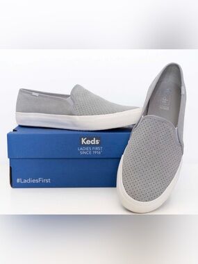 Keds Women’s Double Decker Perforated slip on shoes, grey suede